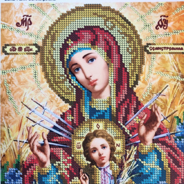 Bead embroidery kits icon Mother of God,  The seven-arrow icon of the Mother of God