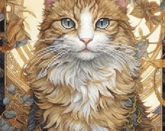 Beads embroidery kit Fluffy cat, beadwork Animal, DIY needlepoint kit pet, beadwork, beaded picture