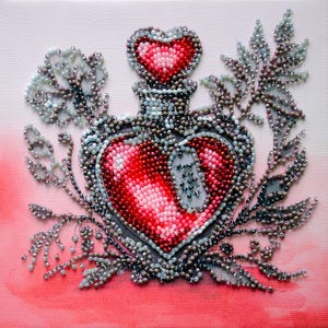 Kit ricamo perline Pozione d'amore, Kit fai da te perline San Valentino, Kit ricamo a punto croce cuore rosso