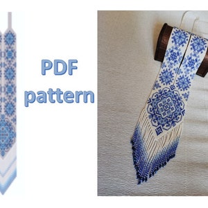Gerdan PDF beading pattren, bead necklace pattern, loom bead scheme, blue and white, Ukrainian traditional  necklace