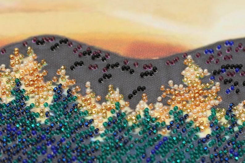 Bead Embroidery Kit Near the Lake, Landscape, Needlepoint Kit Mountain