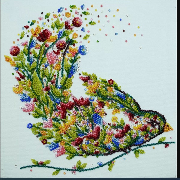 Bead embroidery kit Singing bird, DIY bead blooming bird, kit Needlepoint kit blue bird, gift wedding, beadwork, Spring