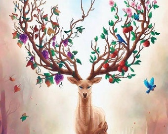 Kit de bordado de cuentas Life Circle, abalorios Ciervo, Kit de agujas diY Mundo de fantasía, Naturaleza salvaje