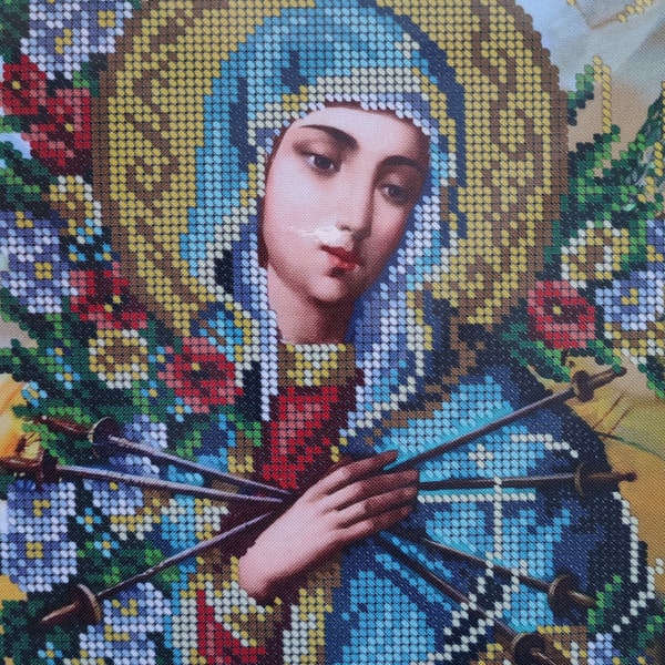 Bead embroidery kits icon Mother of God,  The seven-arrow icon of the Mother of God