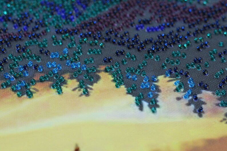 Bead Embroidery Kit Near the Lake, Landscape, Needlepoint Kit Mountain