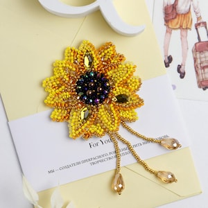 DIY bead  kit Brooch Little sun, Bead embroidery kit sunflower, needlepoint kit jewelry, beadwork , DIY embroidery kit, beaded art