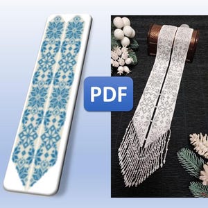 Mönster för vävpärlor, PDF, mönster för pärlhalsband, tyska skandinaviska sagor. Norge, blått och vitt, Vitt på vitt