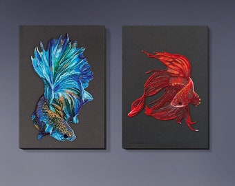 Bead embroidery kit Red gold Embroidery painting Fish Needlepoint kit DIY