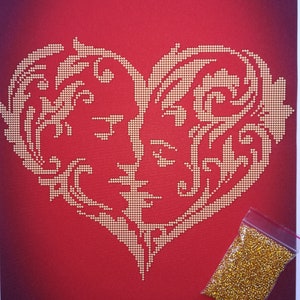 Kit de bordado de cuentas Gold Heart Regalo de boda punta de amor árbol hombre y mujer silueta decoración de pared Árbol de corazón Idea de regalo de San Valentín