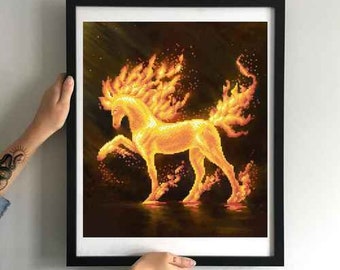 Kit de bordado de cuentas Caballo de fuego, Caballo de abalorios, kit de bordado DIY Fantasía, Animal, símbolo 2026