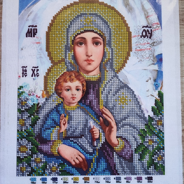 Bead embroidery kits icon Mother of God,  The seven-arrow icon of the Mother of God