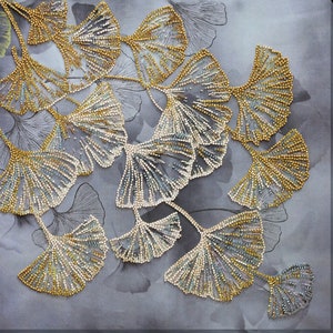 Perlenstickerei Ginkgo biloba, Sticknadelset bunte Blätter, Einweihungsgeschenk, Perlenstickerei Anfänger Geschenk, goldene Blätter