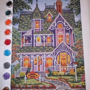 Bead embroidery kit House of happiness victorian house partial embroidery DIY ready to ship