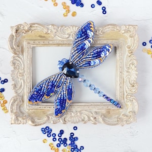 Beaded Brooch DIY Kit – Handmade Jewelry Making Set – Embroidery Beading Kit – Craft Gift for Her – Beginner Friendly - Blue Dragonfly