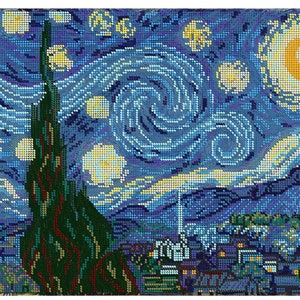 Beaded embroidery kit Starry Night Van Gogh Embroidery Paintings Fabric with pattern for embroidery with beads gift idea masterpiece