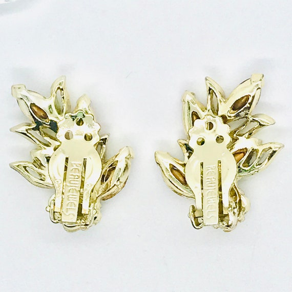 Flower and Leaf Clip Earrings, Beau Jewels, c 195… - image 4