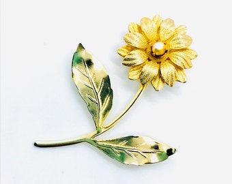 Goldener Blumen Anstecker, Vintage 1960er Jahre