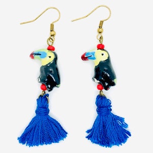 Parrot Earrings, Black, Blue, Red