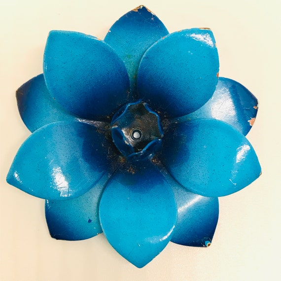 Flower Pins, Vintage 1960s, Prussian Blue - image 1