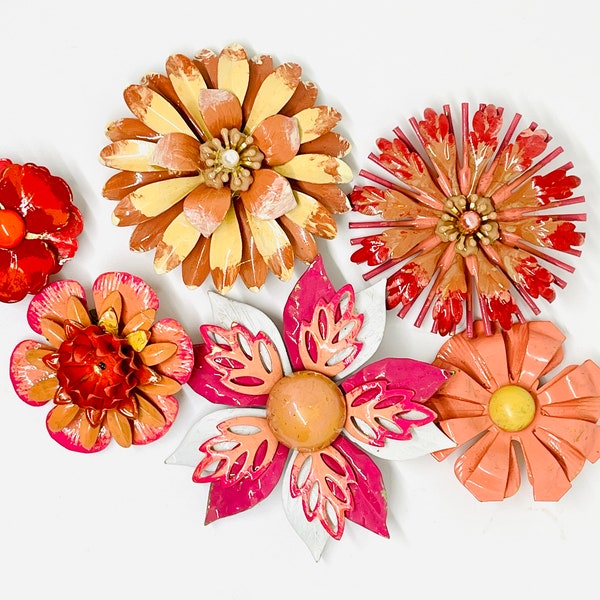 Enamel Flower Pins; Pink, Salmon Pink, & Fuschia; Tracy Ritchie 2020s