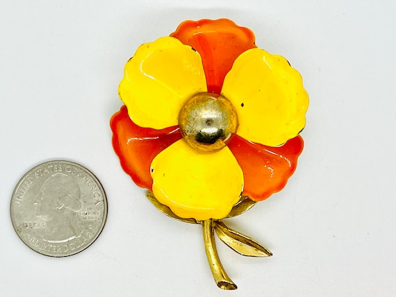 Vintage Lot of 3 Pins Total Circa 1960s 2 Enamel Flower Pins or Brooches  and 1 Jeweled Flower Pin or Brooch 