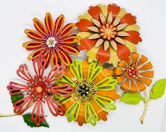 Flower Pins; Orange, Coral, Apple Green; Tracy Ritchie 2020s