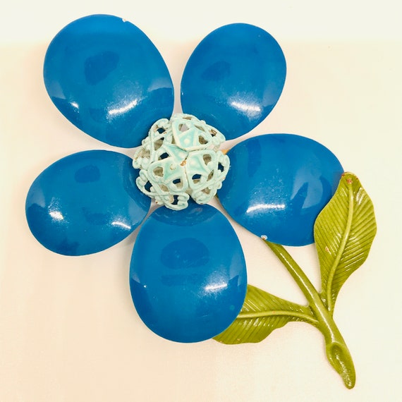 Flower Pins, Vintage 1960s, Prussian Blue - image 2