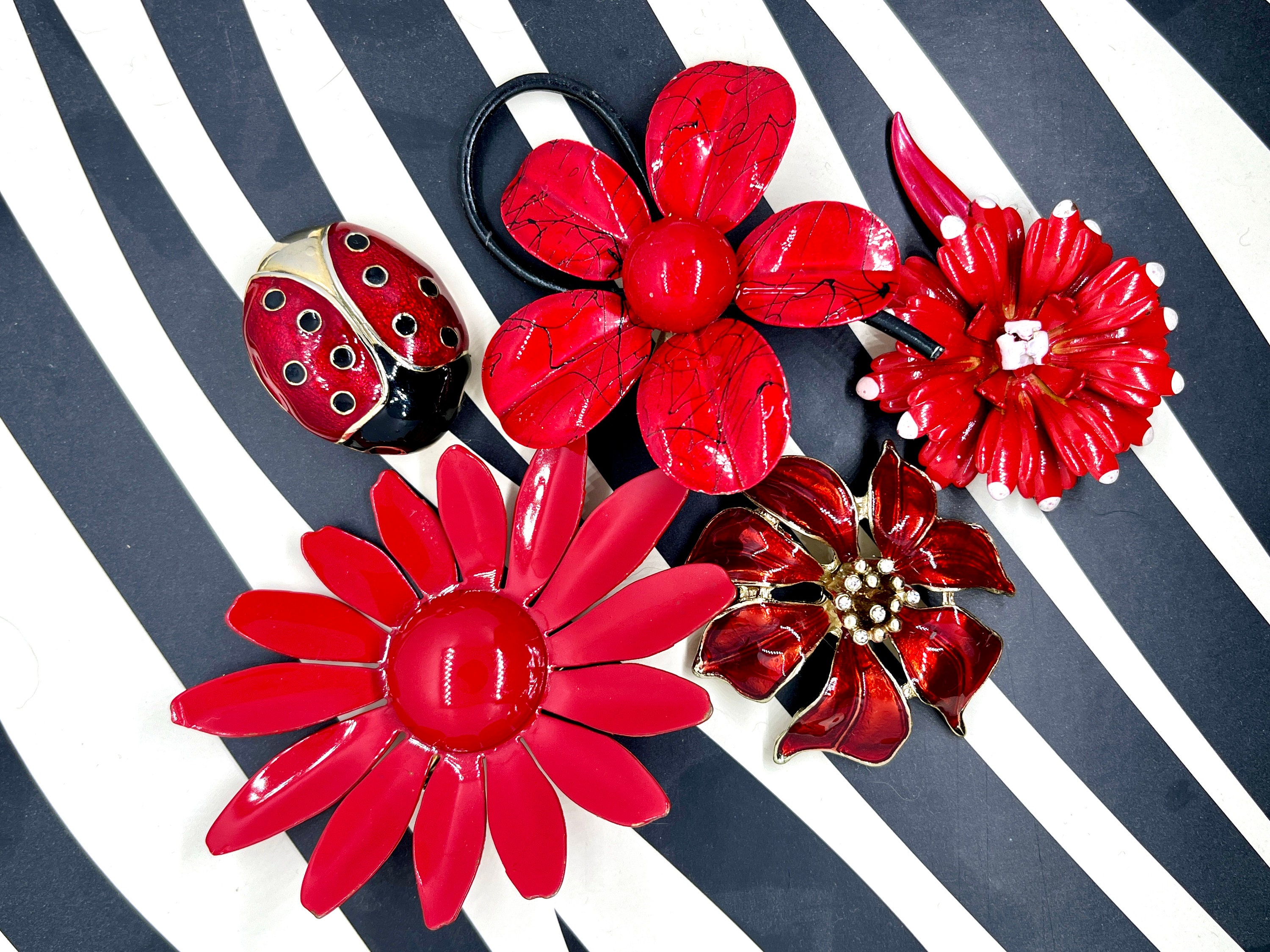 Red Flower Pins C. 1960s One is C. 1980s Etsy