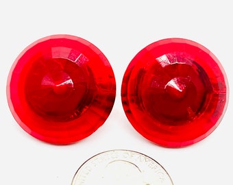 Dalsheim Ruby Red Lucite Dome Clip Earrings,