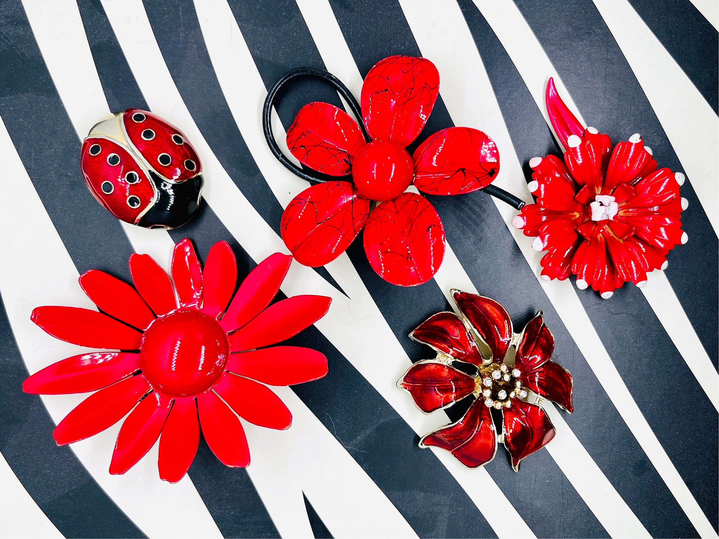 Red Flower Pins C. 1960s One is C. 1980s Etsy