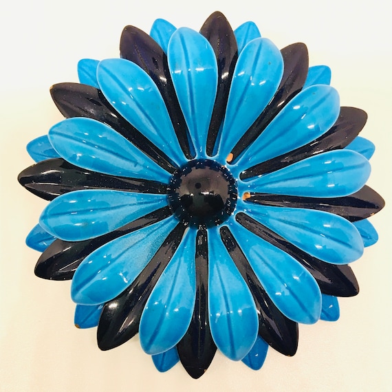 Flower Pins, Vintage 1960s, Prussian Blue - image 10