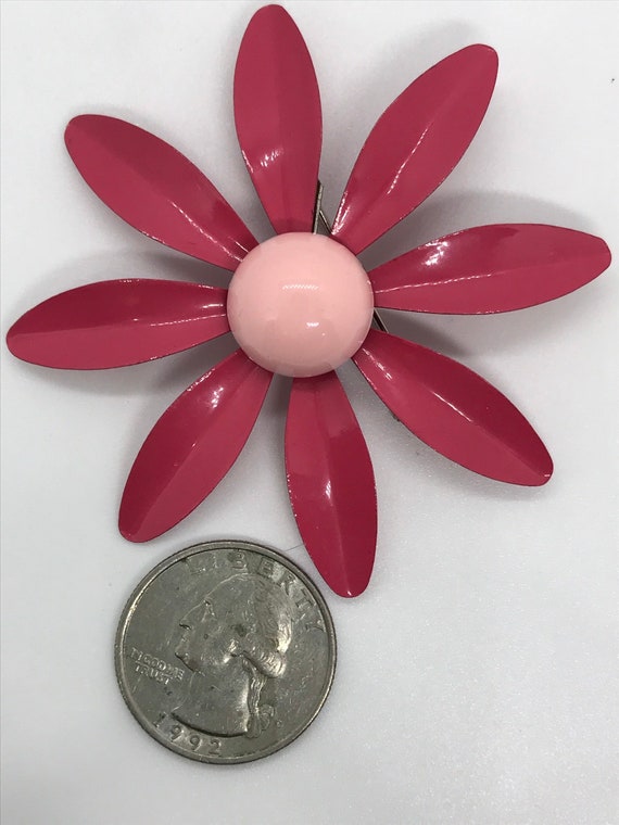 Flower Pins, Vintage 1960s, Red, Pink