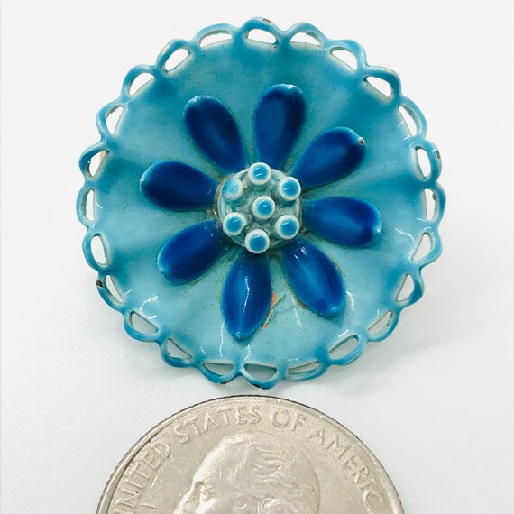 Flower Pins, Vintage 1960s, Prussian Blue - image 8