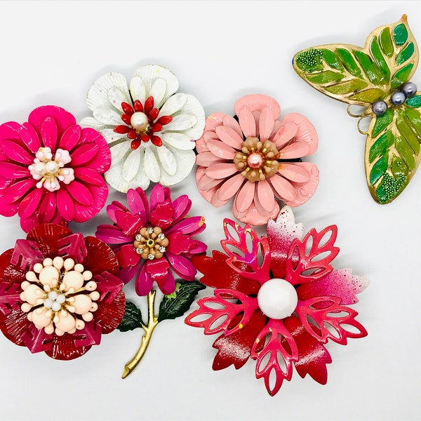 Flower Pins; Red, Pink, White; Tracy Ritchie 2020s