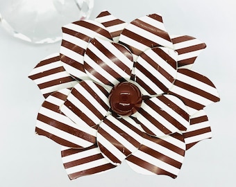 Large Striped Flower Pin, Brown and White