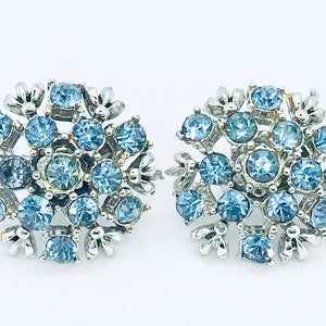 Rhinestone Clip Earrings, Baby Blue, 1950s