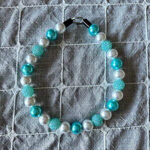 Light Blue Christmas Sparkle Beaded Dog Collar, Glam Slip on Collar - Acrylic Durable Dog Necklace- Customizable Fashion for Dogs