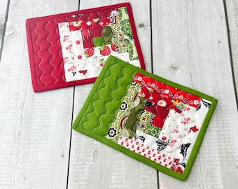 Oversized Fabric Coaster set of 2, Rectangular Small Mug Rug, Eco-Friendly  Quilted Mini Mats, Christmas Gift Under 15