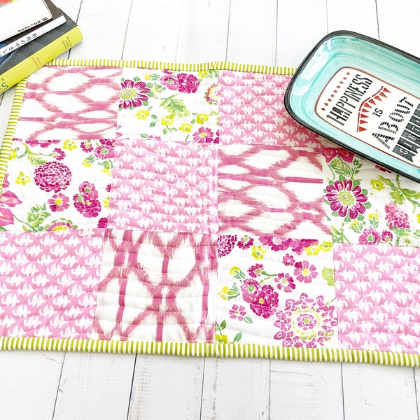 Quilted Table Topper, Patchwork Small Table Runner, Pink Table Mat