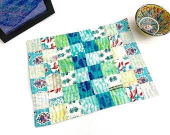 Kantha Patchwork Table Mats in Teal Turquoise Color, Small Table Mats, Quilted Center Table Mats