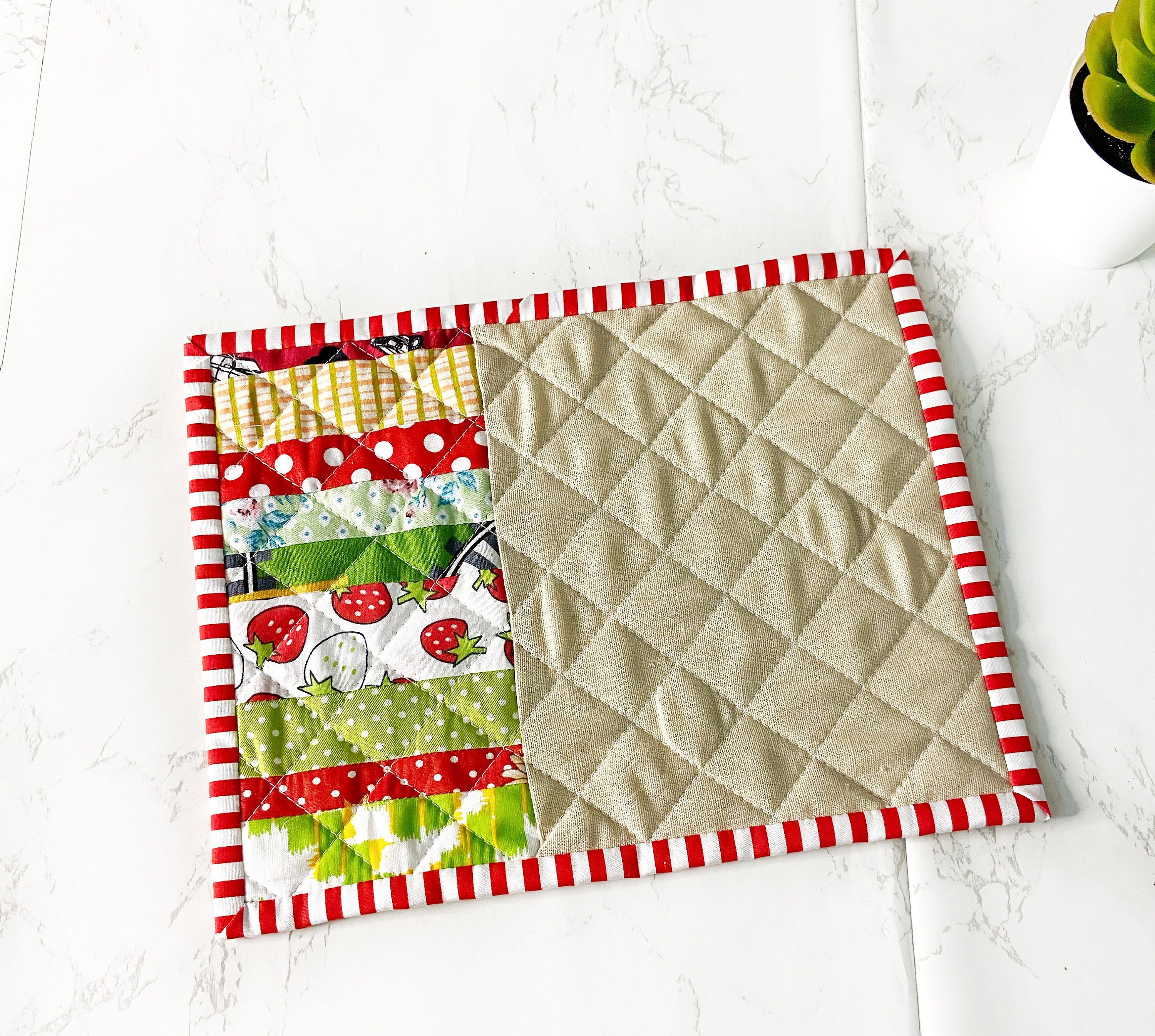 Beige Quilted Mug Rugs Set of 2 Quilted Mug Mat Patchwork Etsy