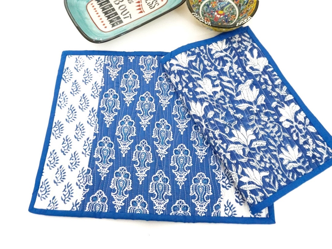 Reversible Quilted Place Mats Block Print Placemat Set of 2 Etsy