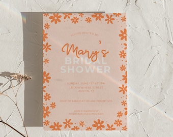 Floral Bridal Shower Invitation Template: Orange Flowers (Canva Editable)