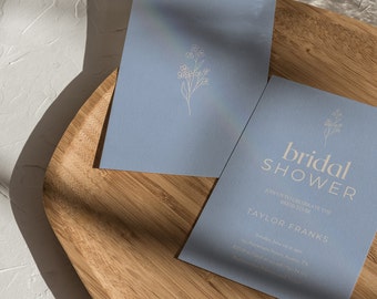 Blue Floral Bridal Shower Invitation Template: Simple DIY Canva Design (5x7in)