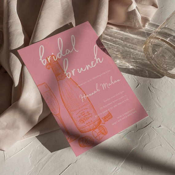Champagne Brunch Bridal Shower Invitation Template (Canva Editable)