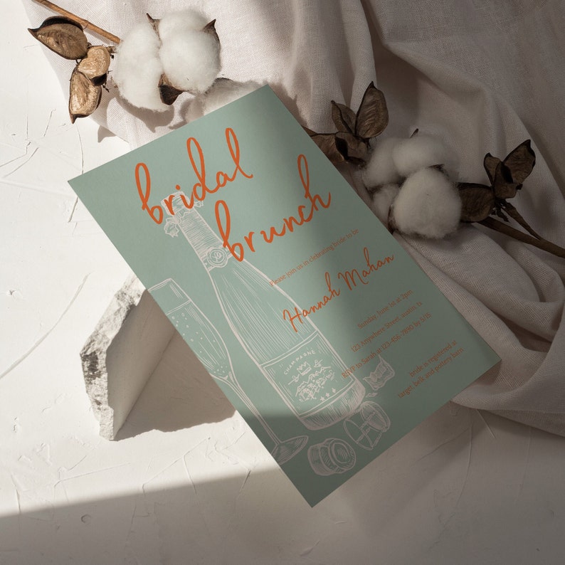 Champagne Brunch Bridal Shower Invitation Template (Canva Editable) image 3