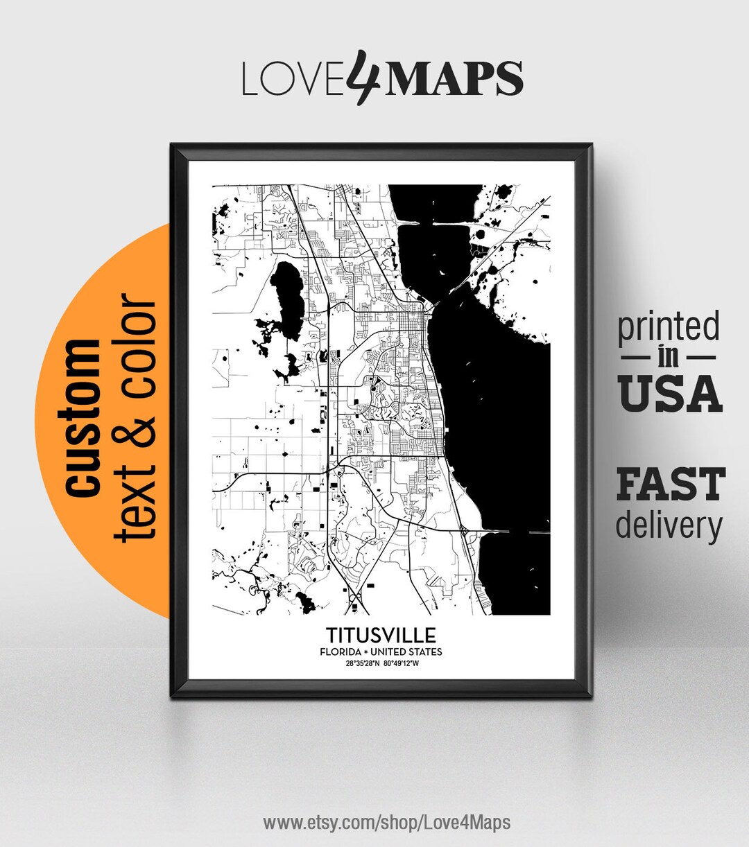 Titusville Florida Map, Titusville City Print, Titusville Poster ...