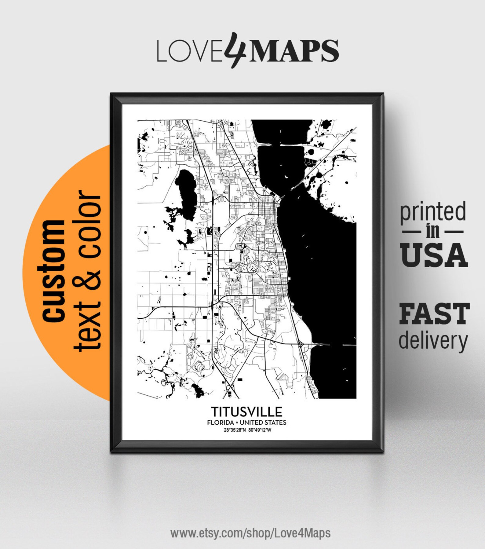 Titusville Florida Map Titusville City Print Titusville  Etsy