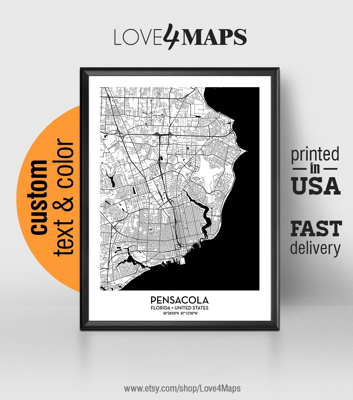 Pensacola Florida Map Pensacola City Print Pensacola Poster - Etsy Canada