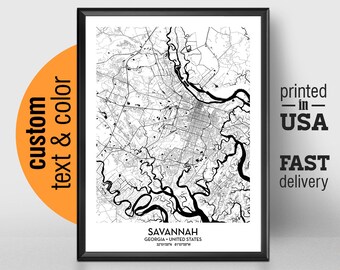 Savannah Georgia Map, Savannah City Print Poster, Personalized Wedding Map Art Gift For Couple, Custom city map, Savannah State University